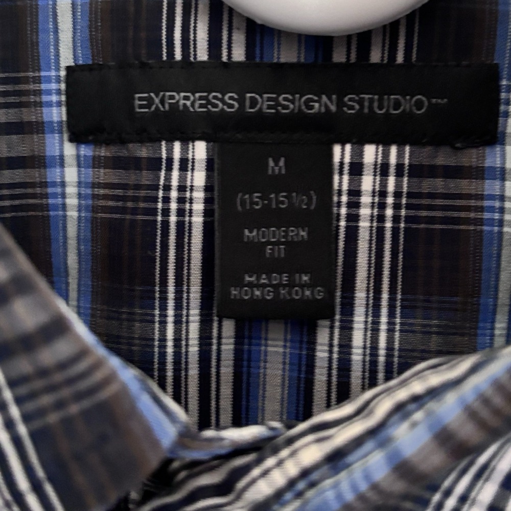EXPRESS Long Sleeve Shirt‎ Men's Pearl Button Down Blue Size Medium 15-15 1/2 - Picture 5 of 10